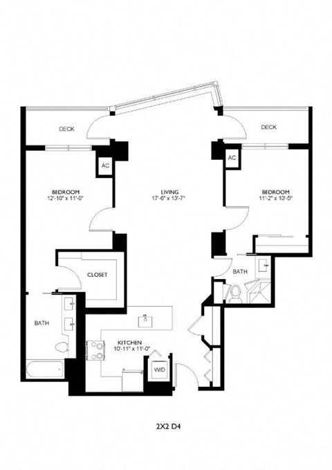 Floor plan for 2 beds, 2 baths, 1112 sqft
